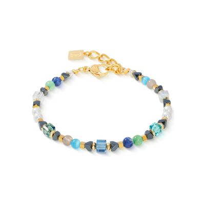 Bracelet Coeur de Lion Precious Shape en acier doré, aventurine vert, sodalite et agate, cristaux Swarovski,oeil de tigre synthétique et hématite