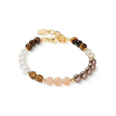 Bracelet Coeur de Lion Precious Elysia en acier doré, oeil de tigre, pierre de soleil et cristaux Swarovski et verre