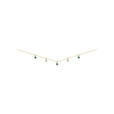 Collier en or jaune, émeraude et diamant