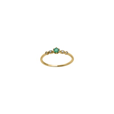 Bague en or jaune, émeraude et diamant