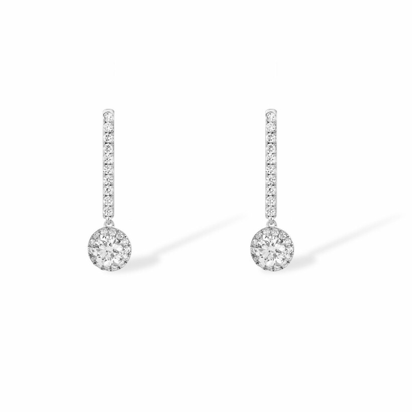 Boucles D'Oreilles Créoles Pavées Diamant en Or Blanc Gatsby
