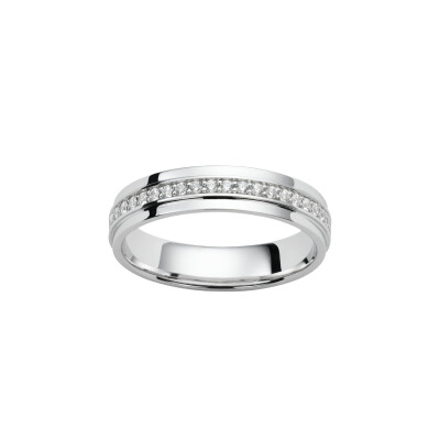 Alliance en or blanc palladié et diamant 