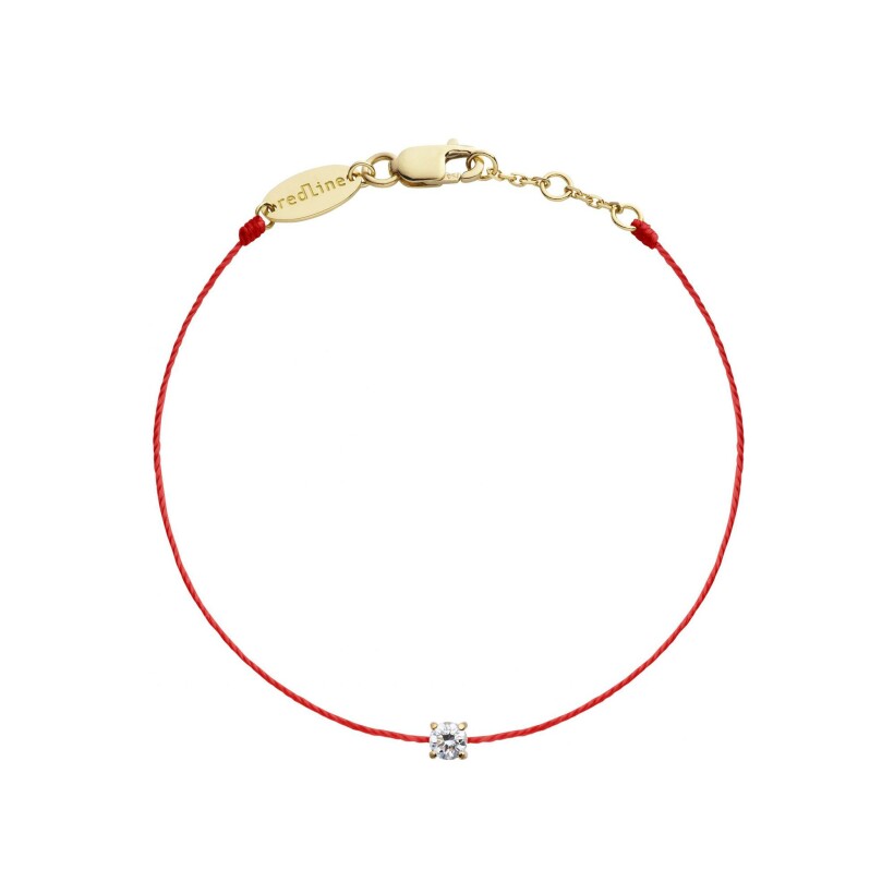 Bracelet RedLine Solitaire fil rouge avec diamant 0.08ct serti griffé, or jaune