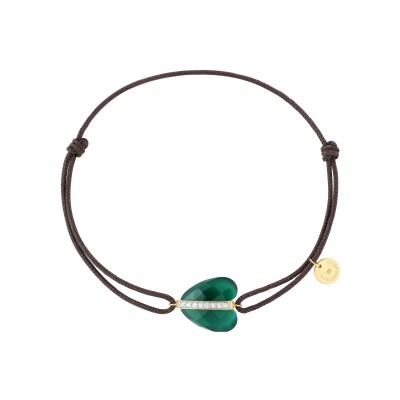 Bracelet sur cordon Morganne Bello Infinite Love en or jaune, agate verte et diamants