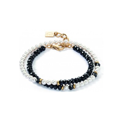 Bracelet Coeur de Lion Princess Pearls Trinity en acier doré, cristaux Swarovski, Hématite et verre