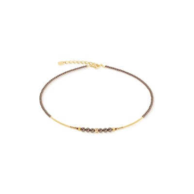 Collier Coeur de Lion Shimmering Princess Pearls en acier doré, cristaux Swarovski et hématite