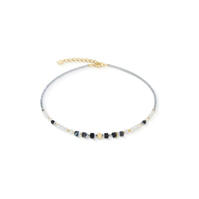 Collier Coeur de Lion Modern Elegance Spikes en acier doré, onyx, cristaux Swarovski et hématite