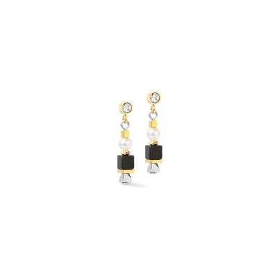 Boucles d'oreilles Coeur de Lion Modern Elegance Spikes en acier doré, onyx, cristaux Swarovski et hématite