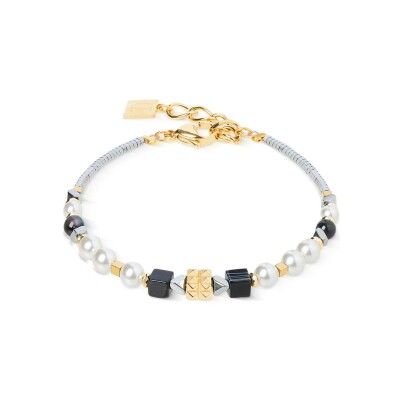 Bracelet Coeur de Lion Modern Elegance Spikes en acier doré, onyx, cristaux Swarovski et hématite