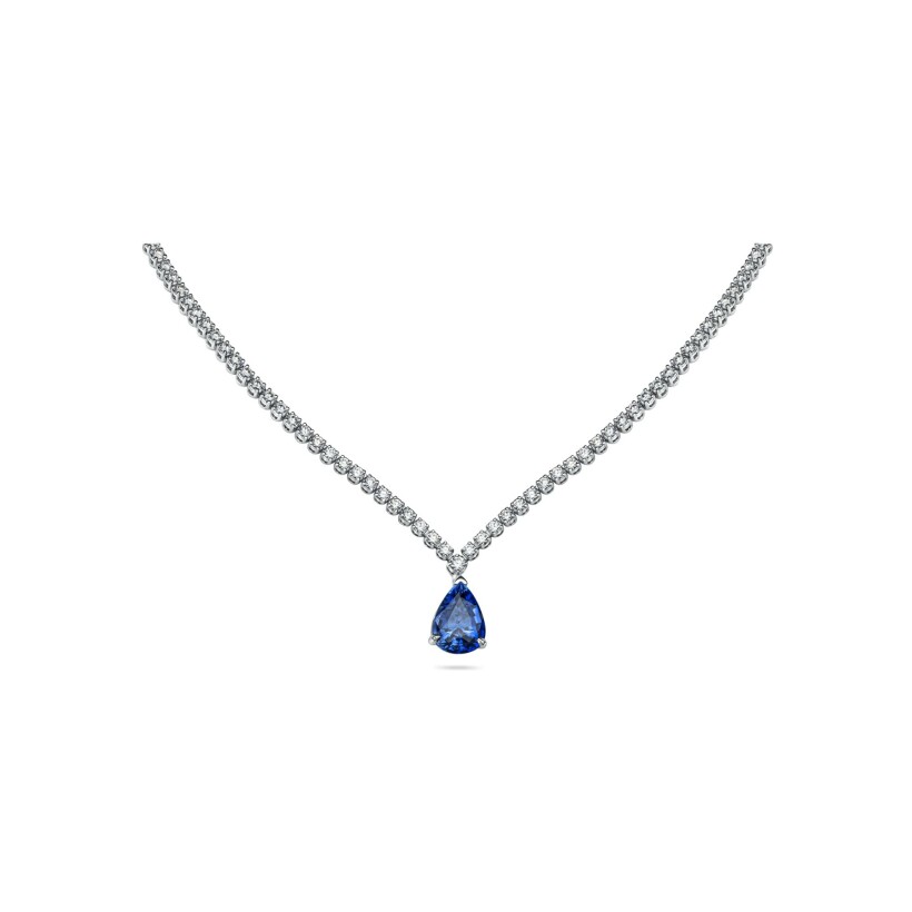 Doux necklace, white gold, diamonds and blue sapphire