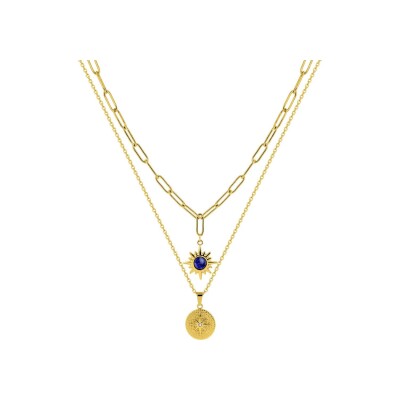Collier en acier doré et lapis lazuli bleu