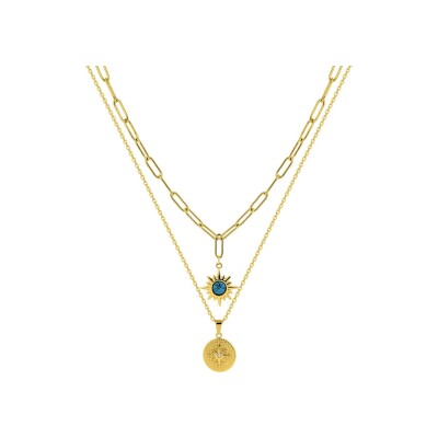 Collier en acier doré et turquoise synthétique