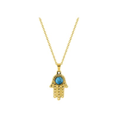 Collier en acier doré et turquoise synthétique