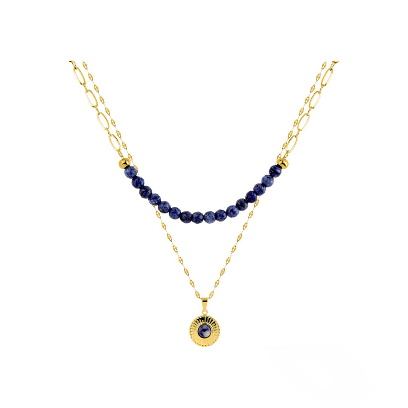 Collier en acier doré et lapis lazuli bleus