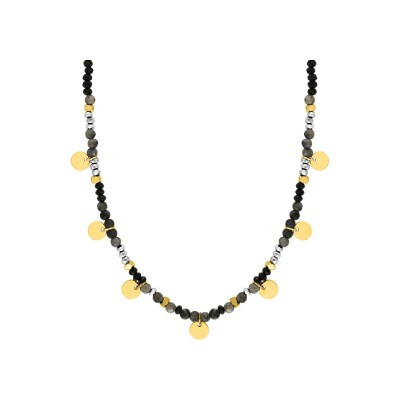 Collier en acier doré et agathe noire