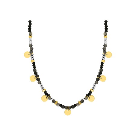 Collier en acier doré et agathe noire