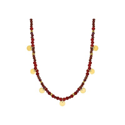 Collier en acier doré et rubis synthétique