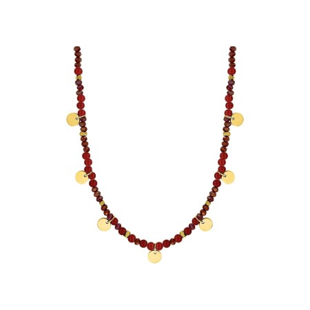 Collier en acier doré et rubis synthétique