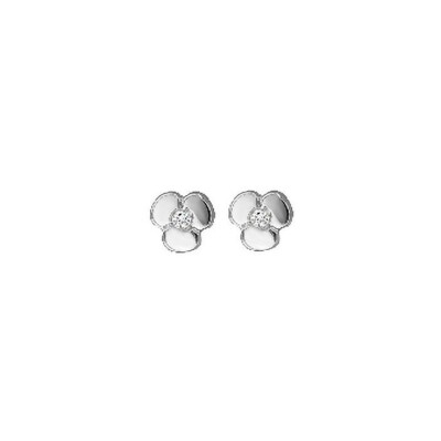 Boucles d'oreilles Fleur en or blanc et oxydes de zirconium