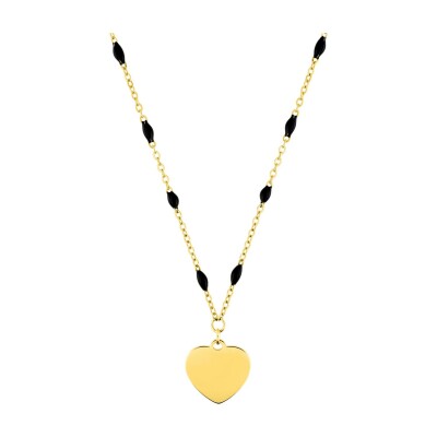 Collier coeur en acier doré et résine