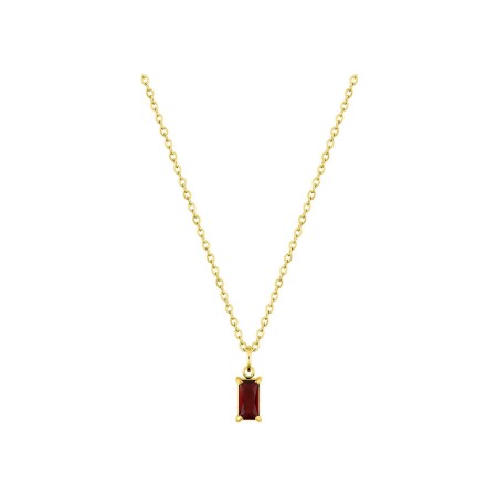 Collier en acier doré et oxyde de zirconium rouge