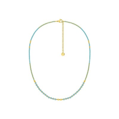 Collier en acier doré, turquoise et hématite