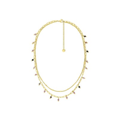 Collier en acier doré et tourmaline rose