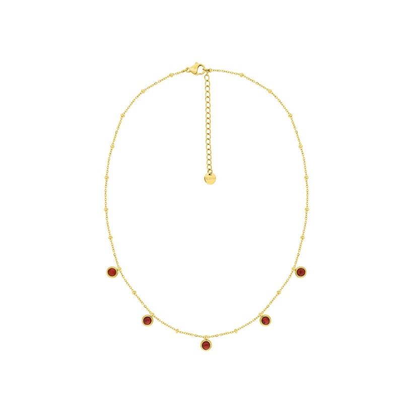 Collier en acier doré et pierres rouges