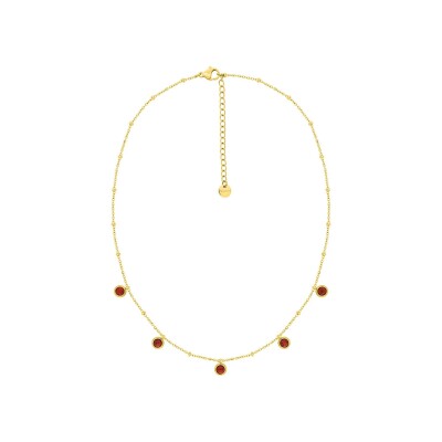 Collier en acier doré et pierres rouges