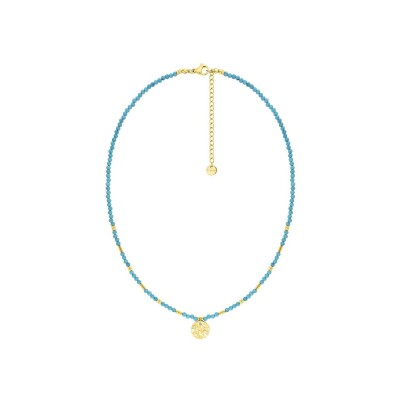 Collier en acier doré, turquoise et verre