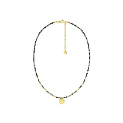Collier en acier doré, turquoise et verre