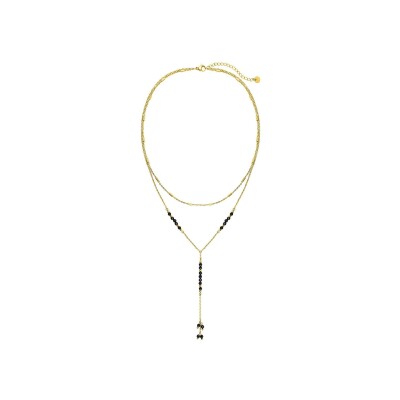 Collier en acier doré et agate noir