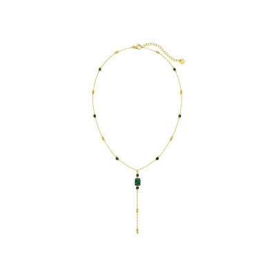 Collier en acier doré, malachite et verre