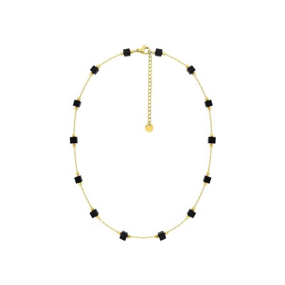 Collier en acier doré, agate noir et hématite