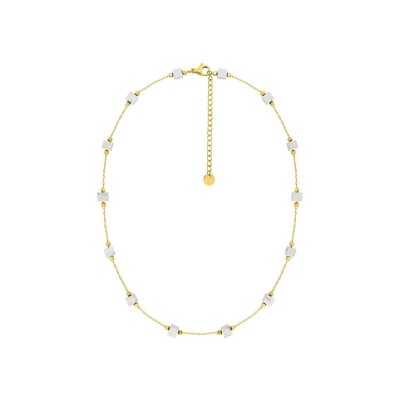 Collier en acier doré, howlite et hématite