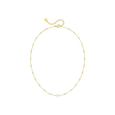 Collier en acier doré, pierre de lune et verre
