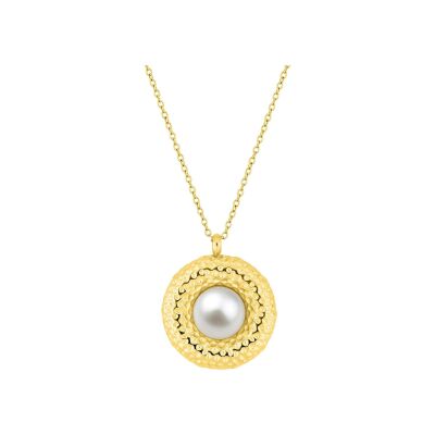 Collier en acier doré et perle d'imitation