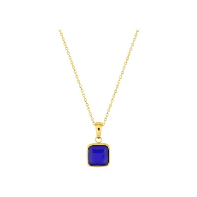 Collier en acier doré et agate bleu