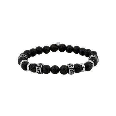 Bracelet en acier et pierre de lave