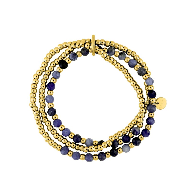 Bracelet élastique en acier doré et lapis bleu synthétique