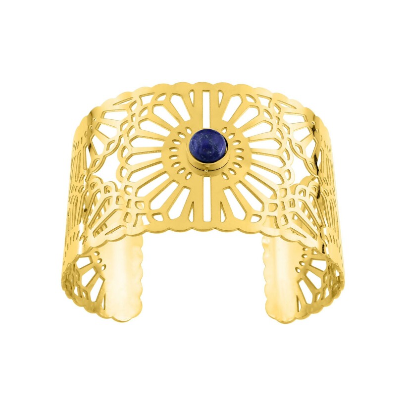Manchette en acier doré et lapis lazuli synthétique