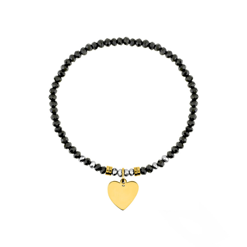 Bracelet cœur en acier doré et cristaux noirs