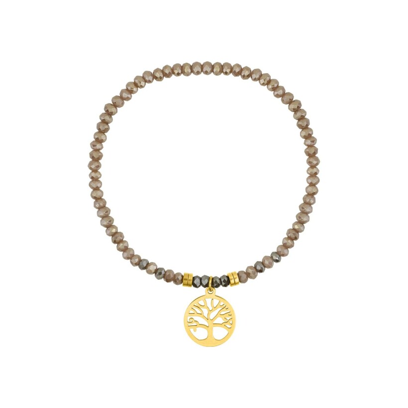 Bracelet arbre de vie en acier doré et cristaux roses