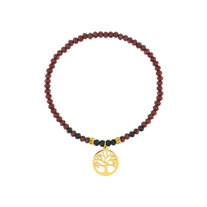 Bracelet élastique arbre de vie, acier doré et cristal