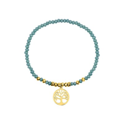 Bracelet arbre de vie en acier doré et cristaux turquoises