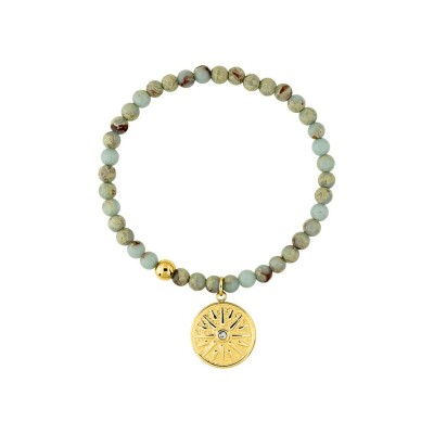 Bracelet en acier doré et aventurines vertes