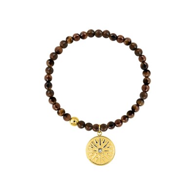 Bracelet en acier doré et agates marrons