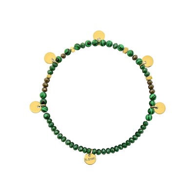 Bracelet en acier doré et malachite