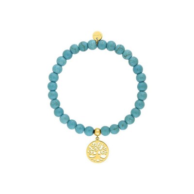 Bracelet élastique en acier doré et turquoise