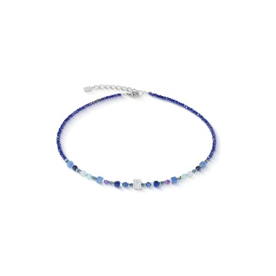 Collier Coeur de Lion Shape Mix Spikes en acier, lapis lazuli, amazonite et calcédoine, aventurine bleu, sodalite, agate colorée, cristaux Swarovski et verre